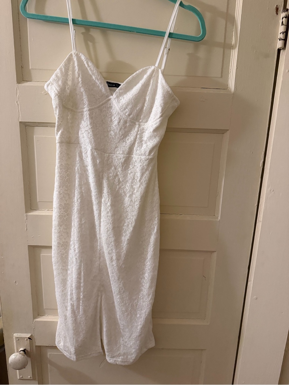 SHEIN White Lace Spaghetti-Strap Midi Dress